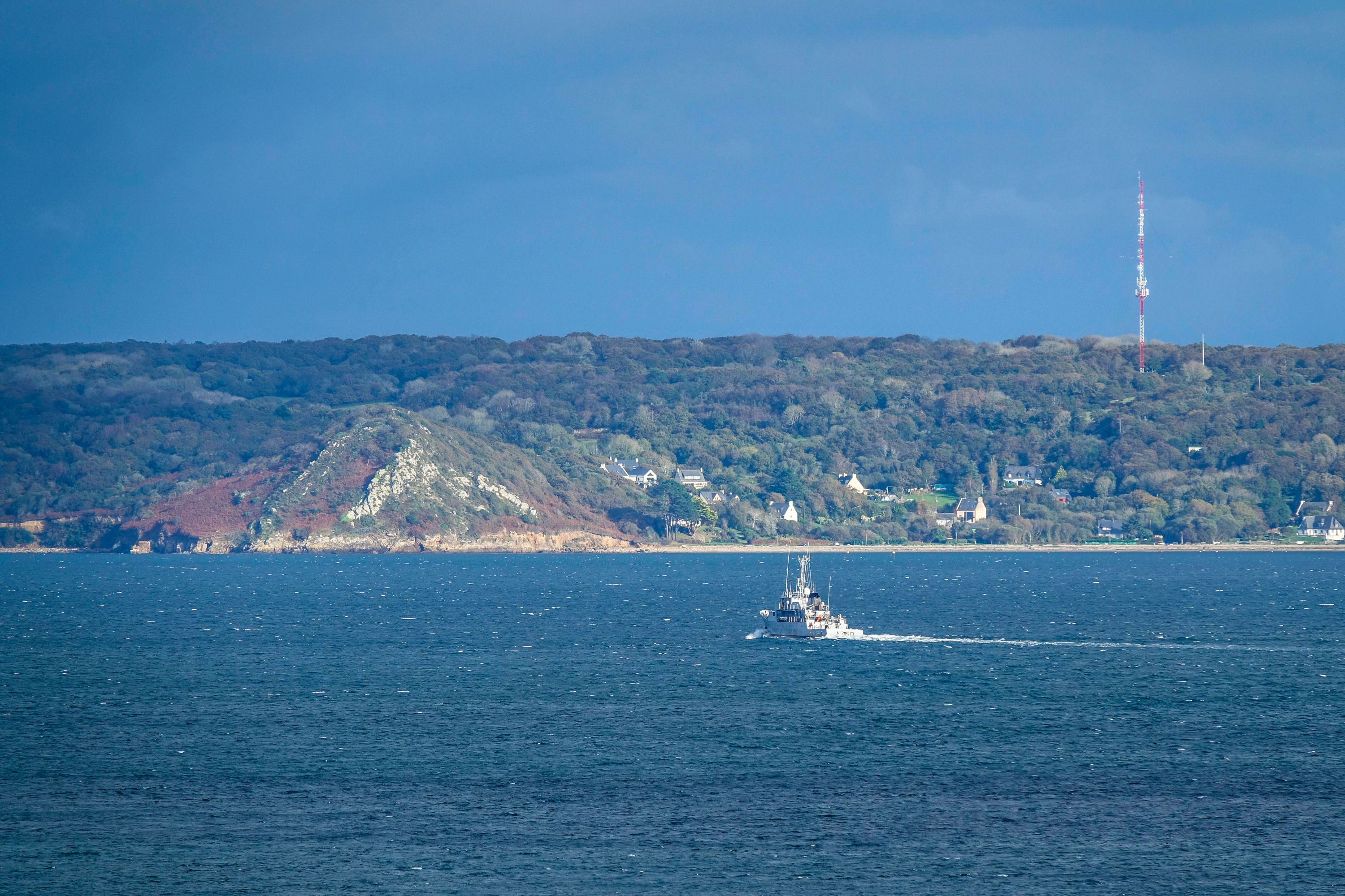 French Navy Ship off the Plougastel-Daoulas Peninsula, Brittany