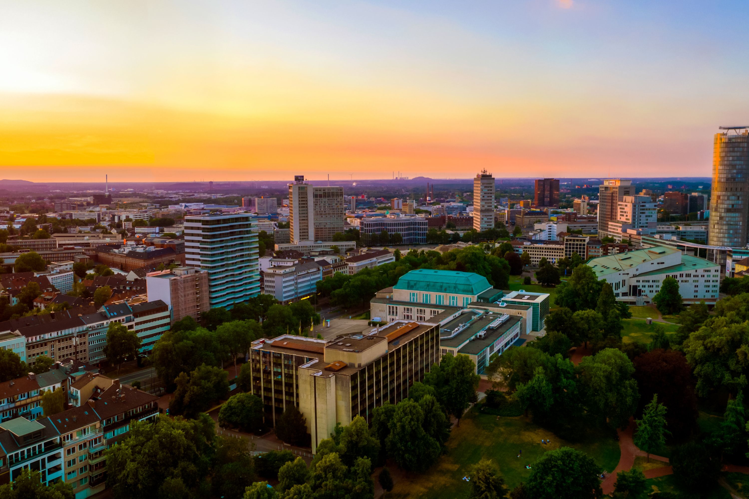 Vibrant Essen Cityscape at Sunset