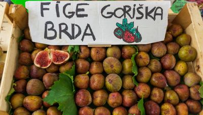 Figs in a wooden box on sale at Ljubljana Central Market