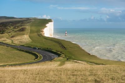 The chalk cliffs of Beachy Head, part of the South Downs Way cycle trail