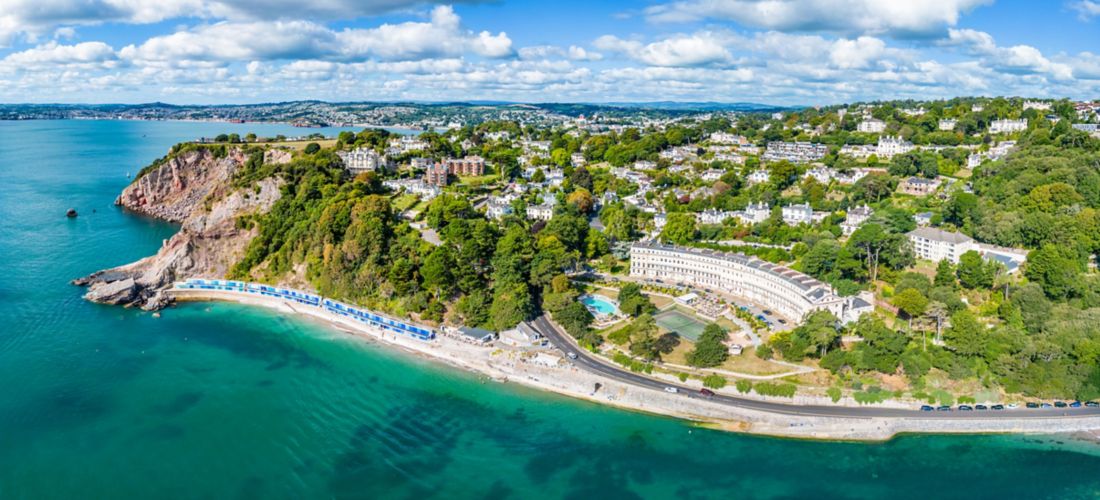 Scenic Panorama of Meadfoot Beach and Coastline in Torquay