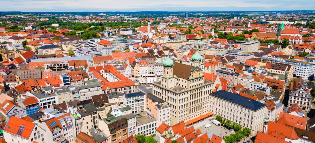 Augsburg Old Town: Aerial View of Rathaus & Perlachturm