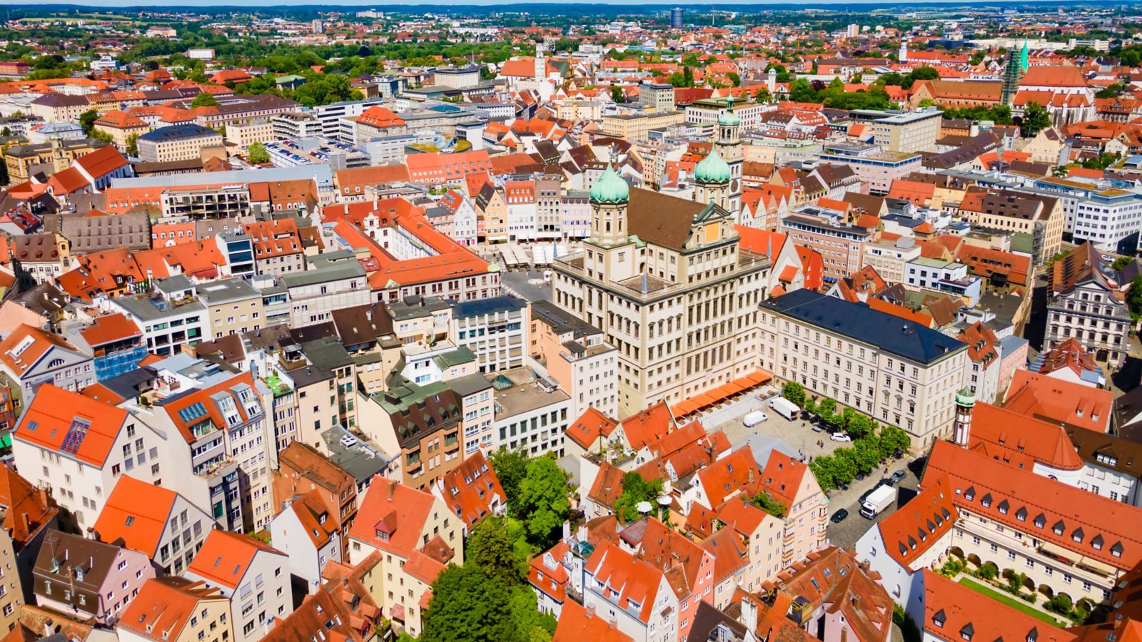 Augsburg Old Town: Aerial View of Rathaus & Perlachturm
