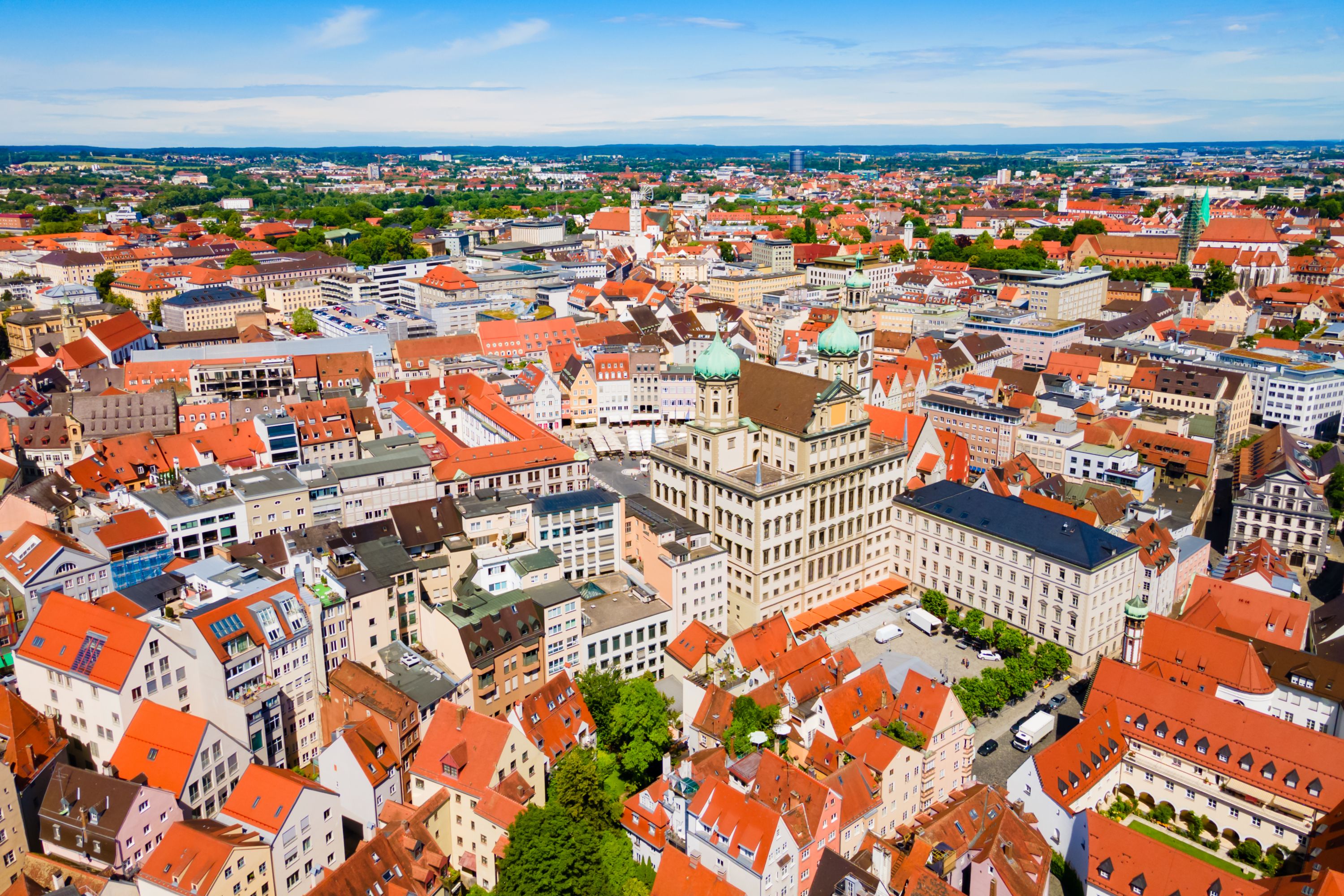 Augsburg Old Town: Aerial View of Rathaus & Perlachturm