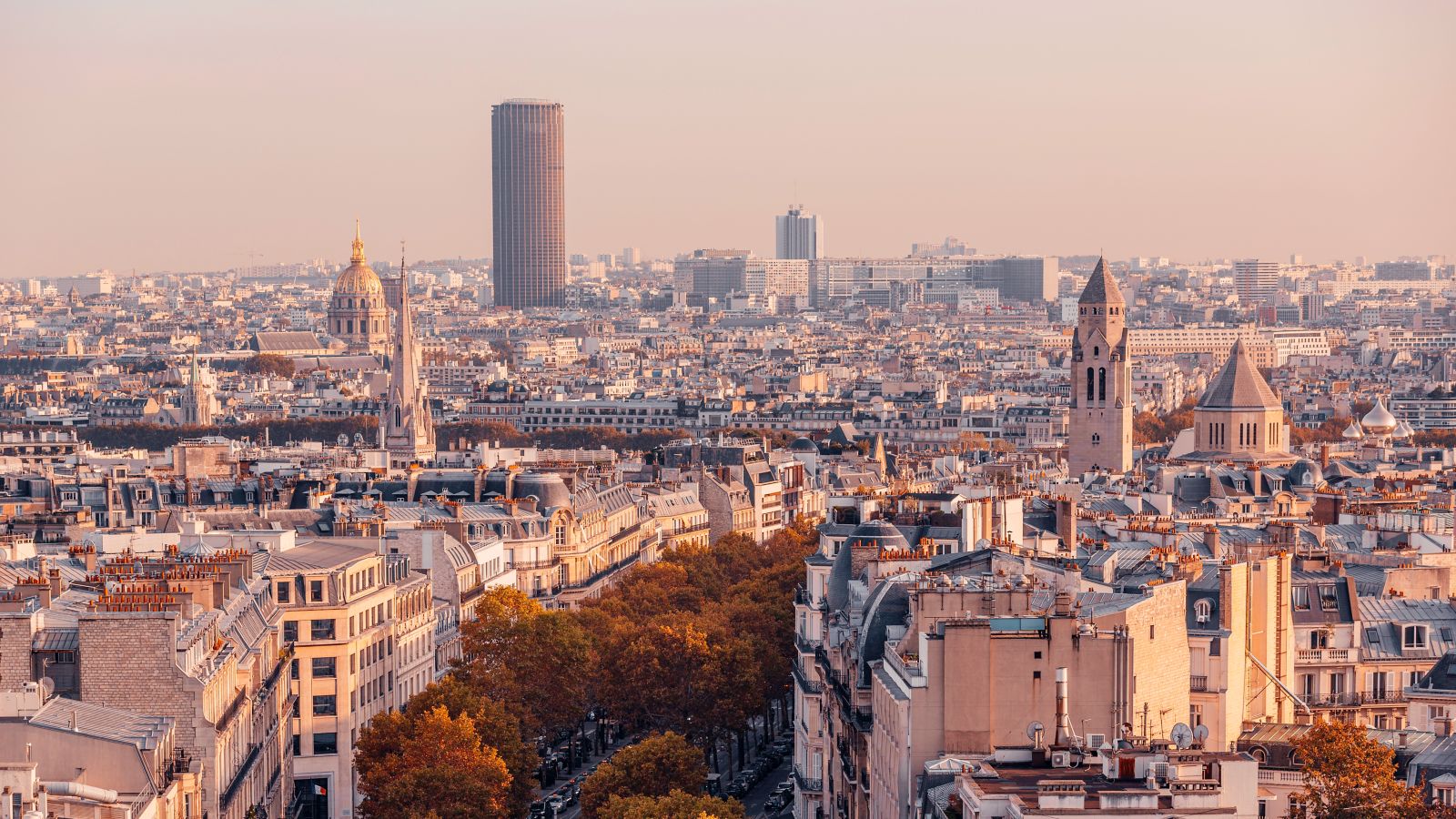 Golden Hour over Paris: Cityscape with Tour Montparnasse