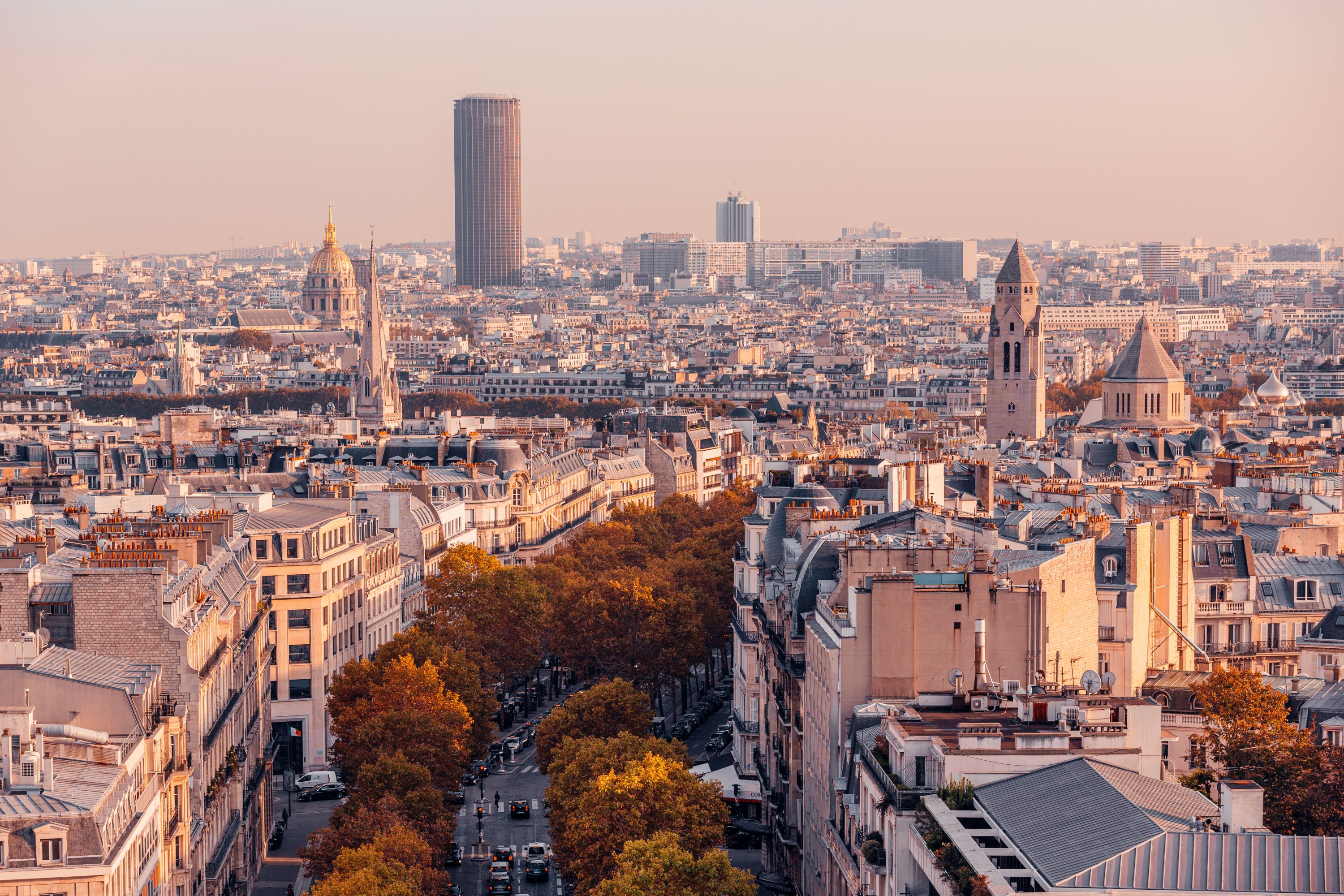 Golden Hour over Paris: Cityscape with Tour Montparnasse
