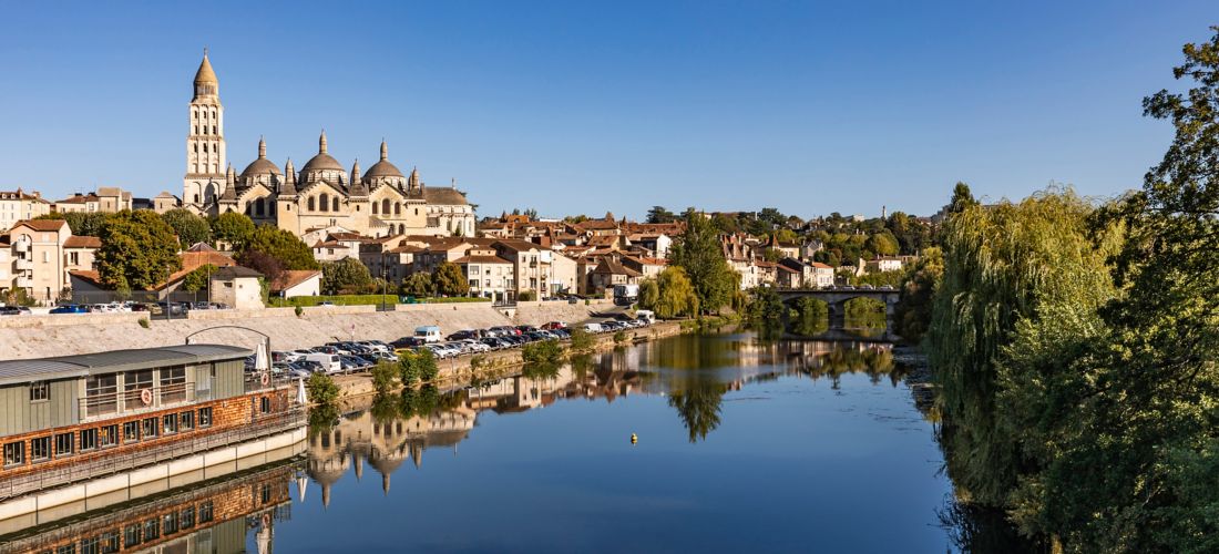 Perigueux Cathedral Reflected in the Isle River, France