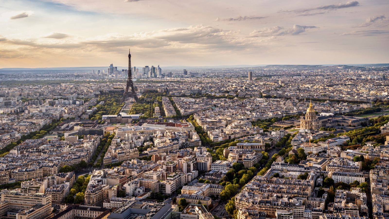 Parisian Sunset Panorama: Eiffel Tower and Cityscape