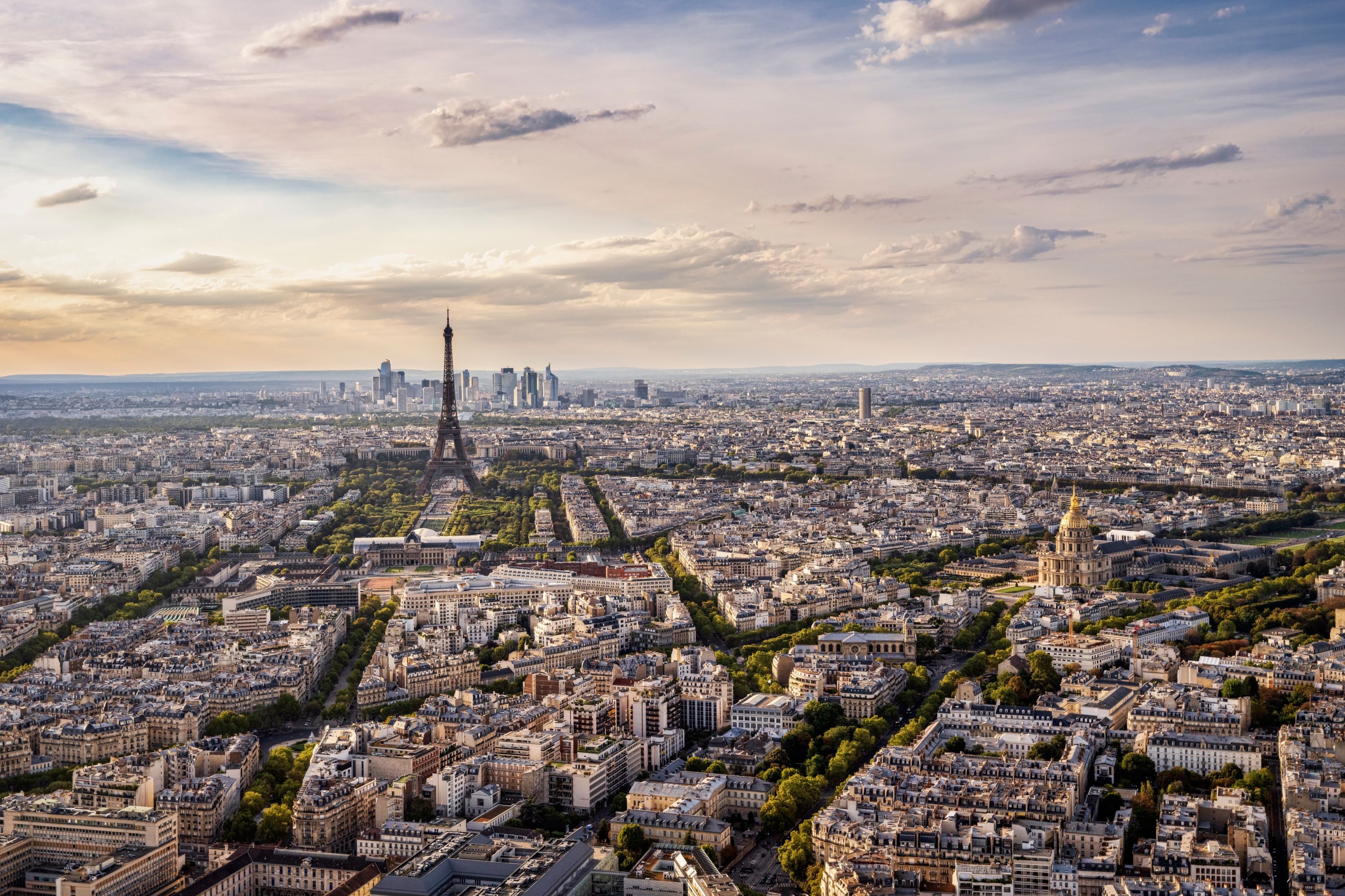 Parisian Sunset Panorama: Eiffel Tower and Cityscape