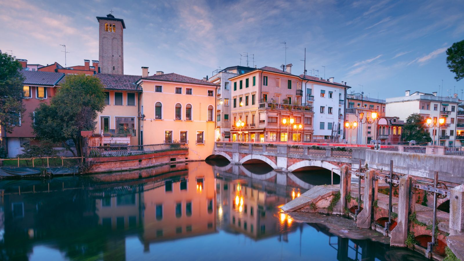 Sunset over the Canals of Treviso, Italy