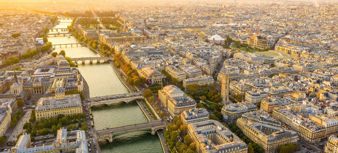 Parisian Sunset over the Seine River and Bridges