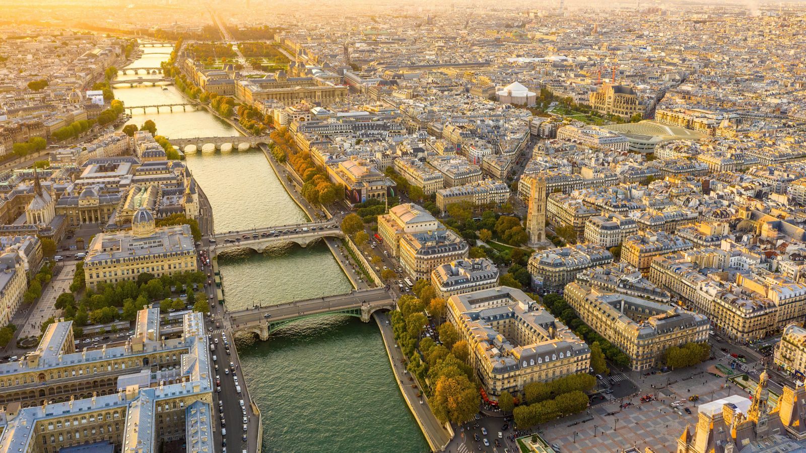 Parisian Sunset over the Seine River and Bridges