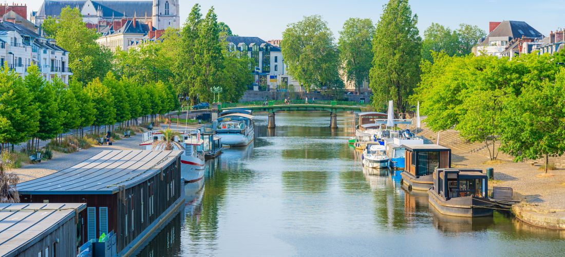 Tranquil Erdre River scene in Nantes, France