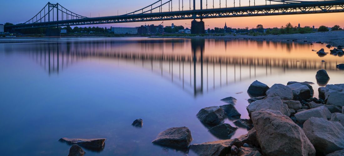 Sunset over Krefeld Uerdingen Bridge, Germany