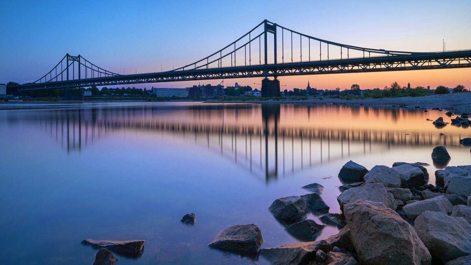 Sunset over Krefeld Uerdingen Bridge, Germany