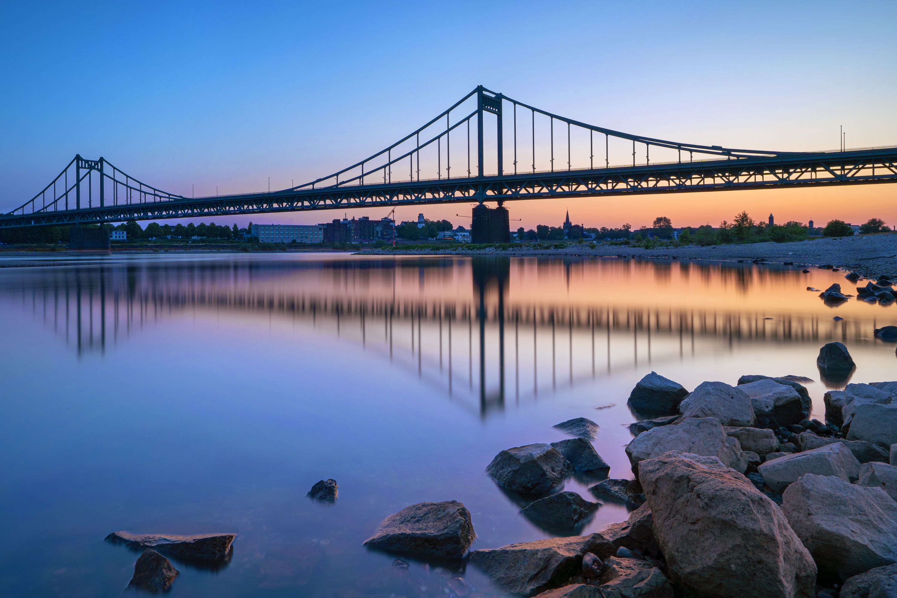Sunset over Krefeld Uerdingen Bridge, Germany