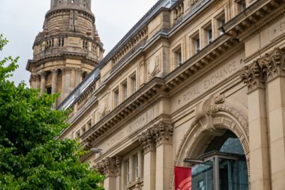 The grand Victorian-era exterior of the Royal Exchange Theatre in Manchester