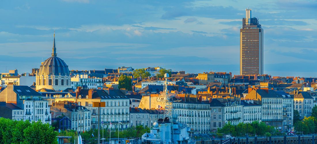 Nantes Sunset with Warship and Radisson Blu Hotel