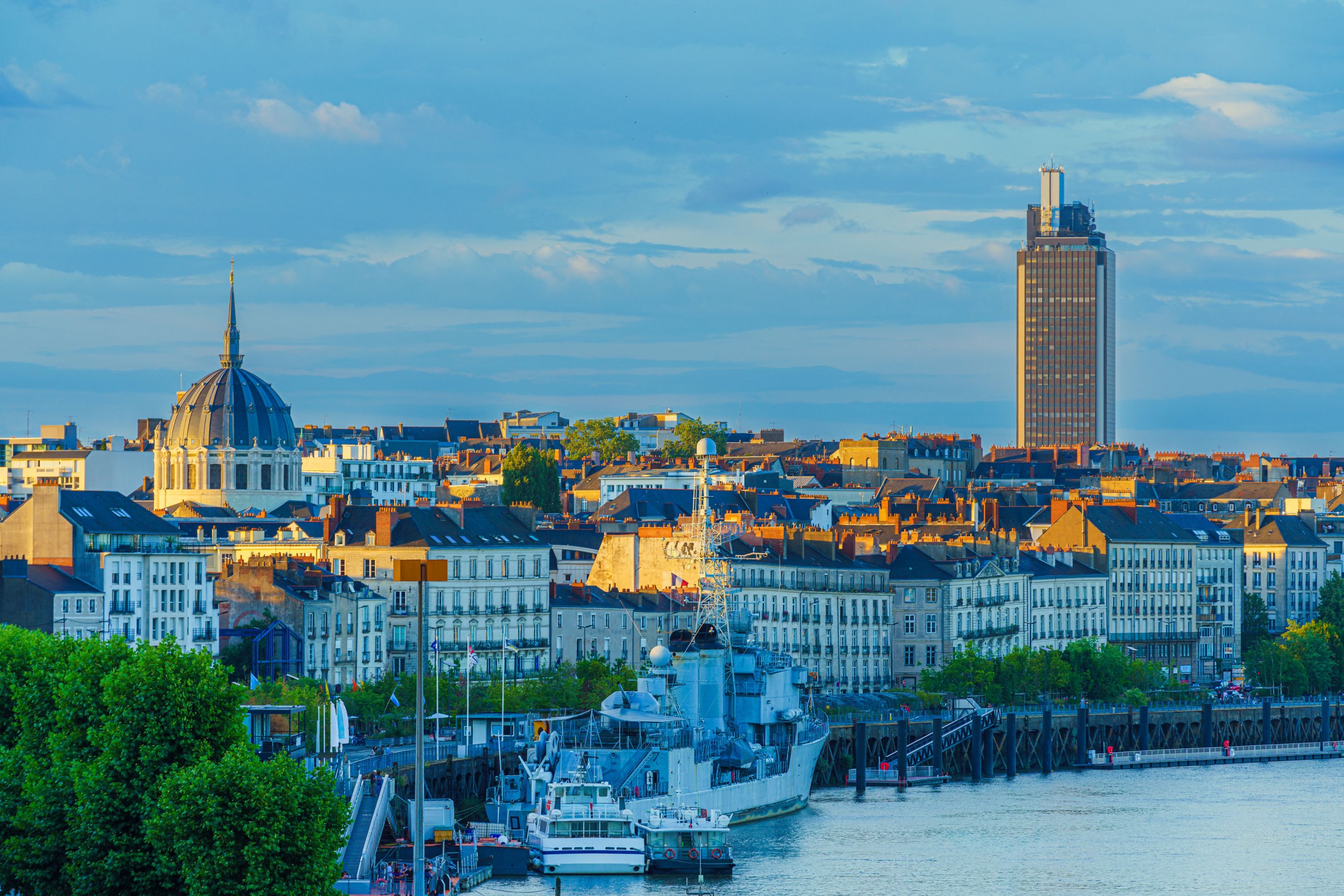 Nantes Sunset with Warship and Radisson Blu Hotel