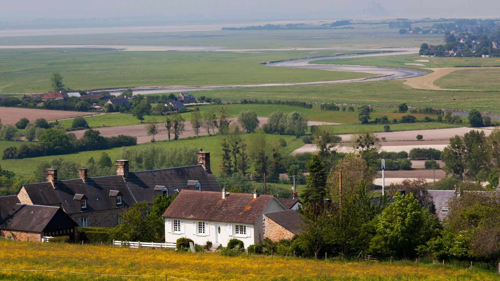 Elevated View of Normandy Countryside and Mont St-Michel