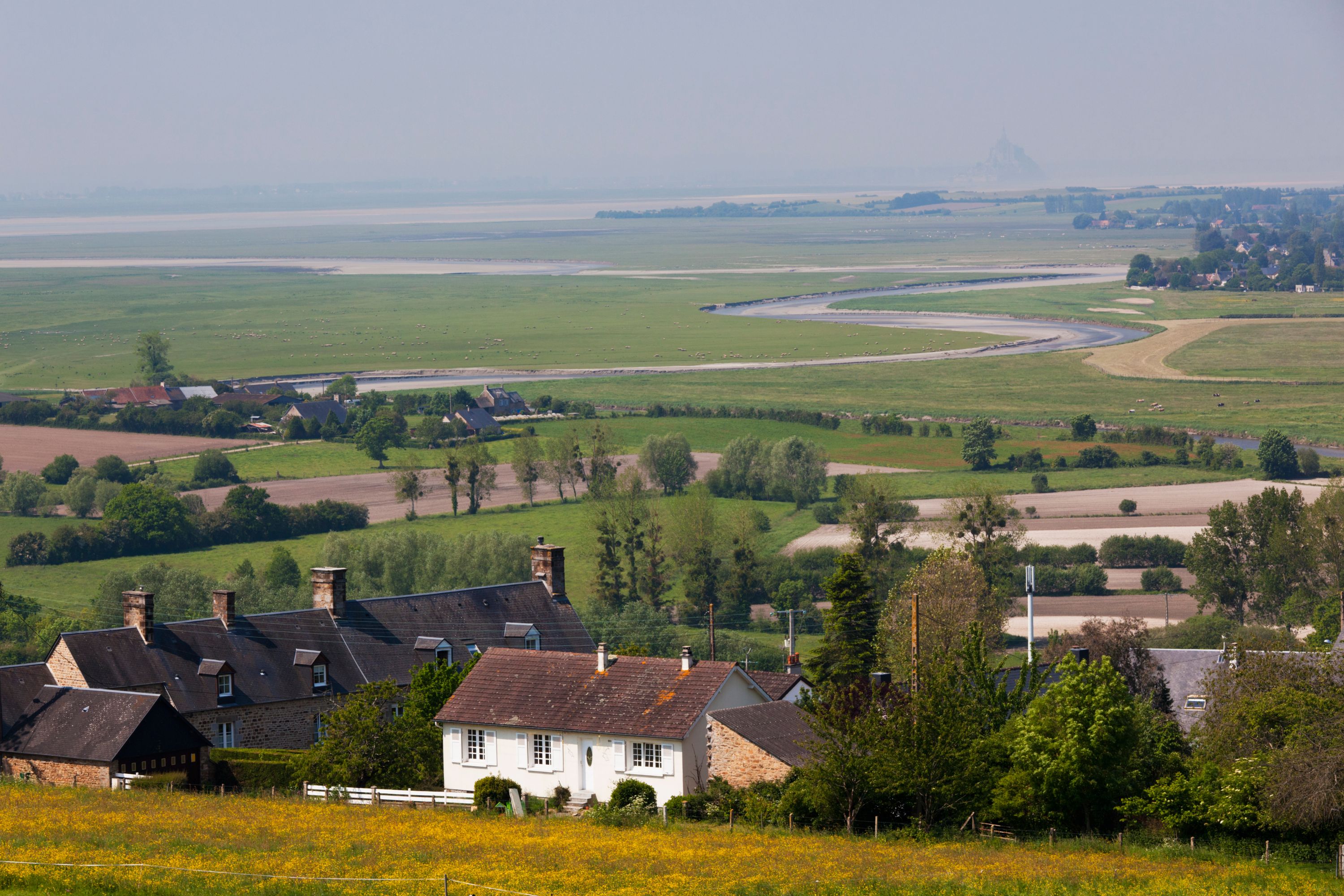 Elevated View of Normandy Countryside and Mont St-Michel