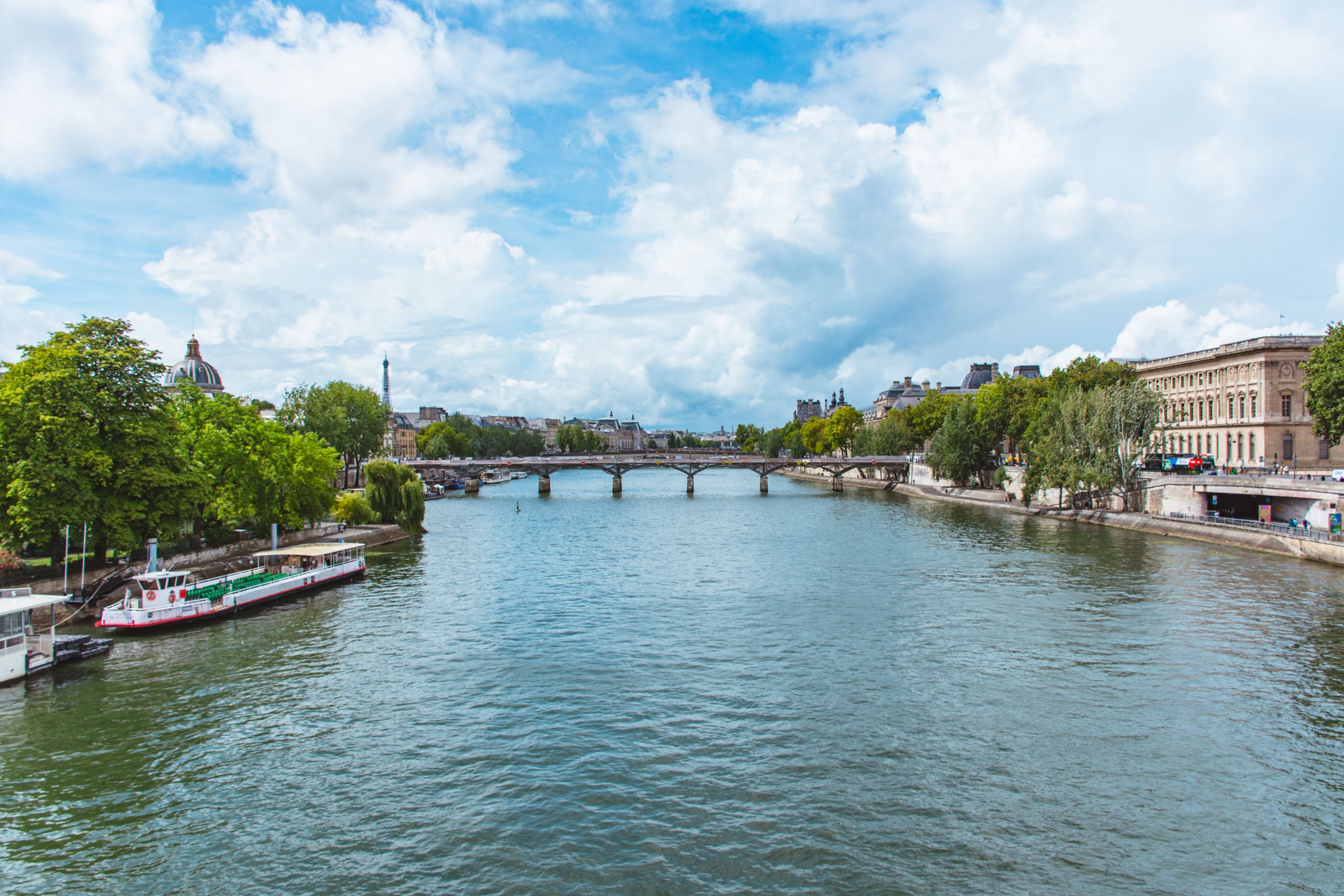 Parisian Panorama: Bridge over the Seine with Eiffel Tower in Distance