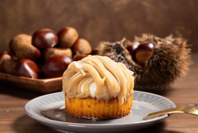 Chestnut cream, a popular item to buy in France, made into a Mont Blanc dessert 