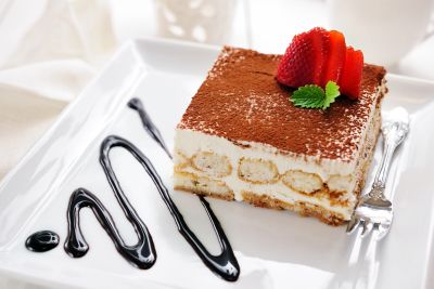A slice of tiramisu, popular in Italian restaurants in France