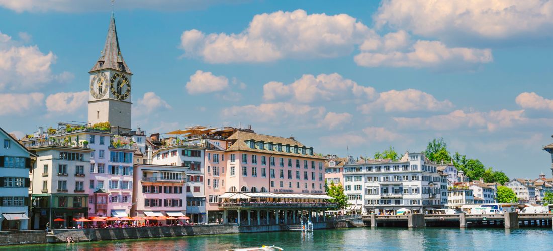 Zurich city waterfront Limmat river , Switzerland
