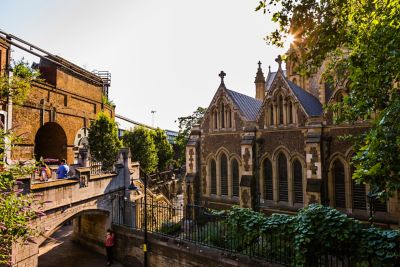 The Gothic windows and spires of Southwark Cathedral in London