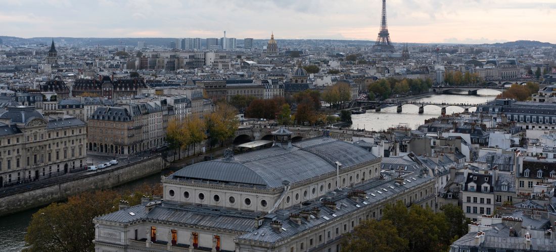 Parisian Panorama: Eiffel Tower and Cityscape at Sunset