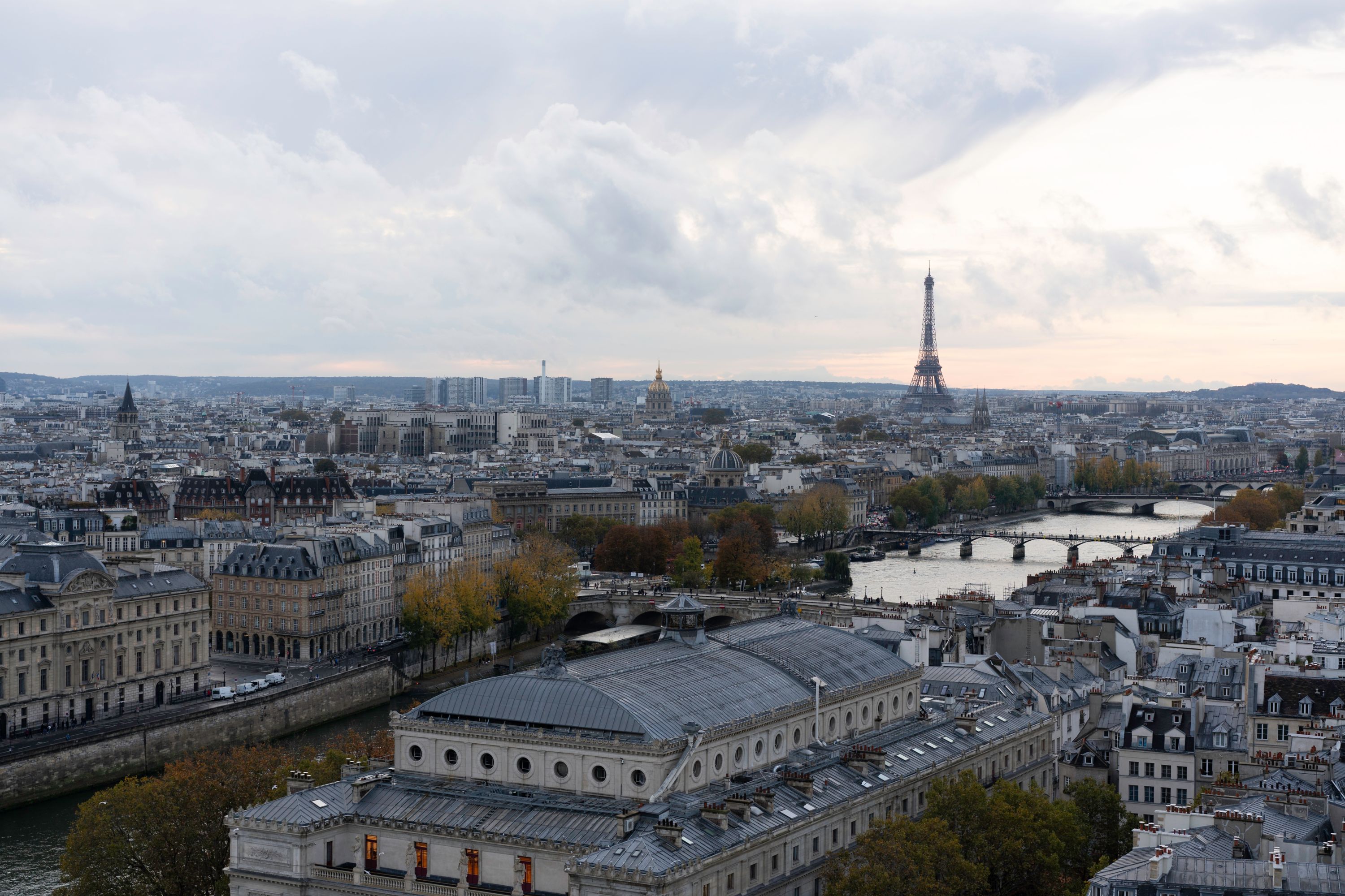 Parisian Panorama: Eiffel Tower and Cityscape at Sunset