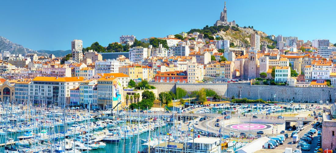 Sunny Panorama of the Old Port of Marseille, France