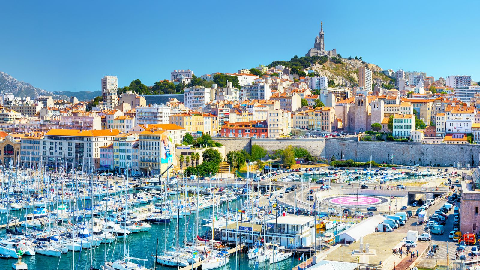 Sunny Panorama of the Old Port of Marseille, France