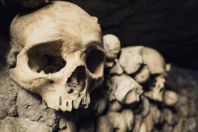 Human skulls in a catacomb