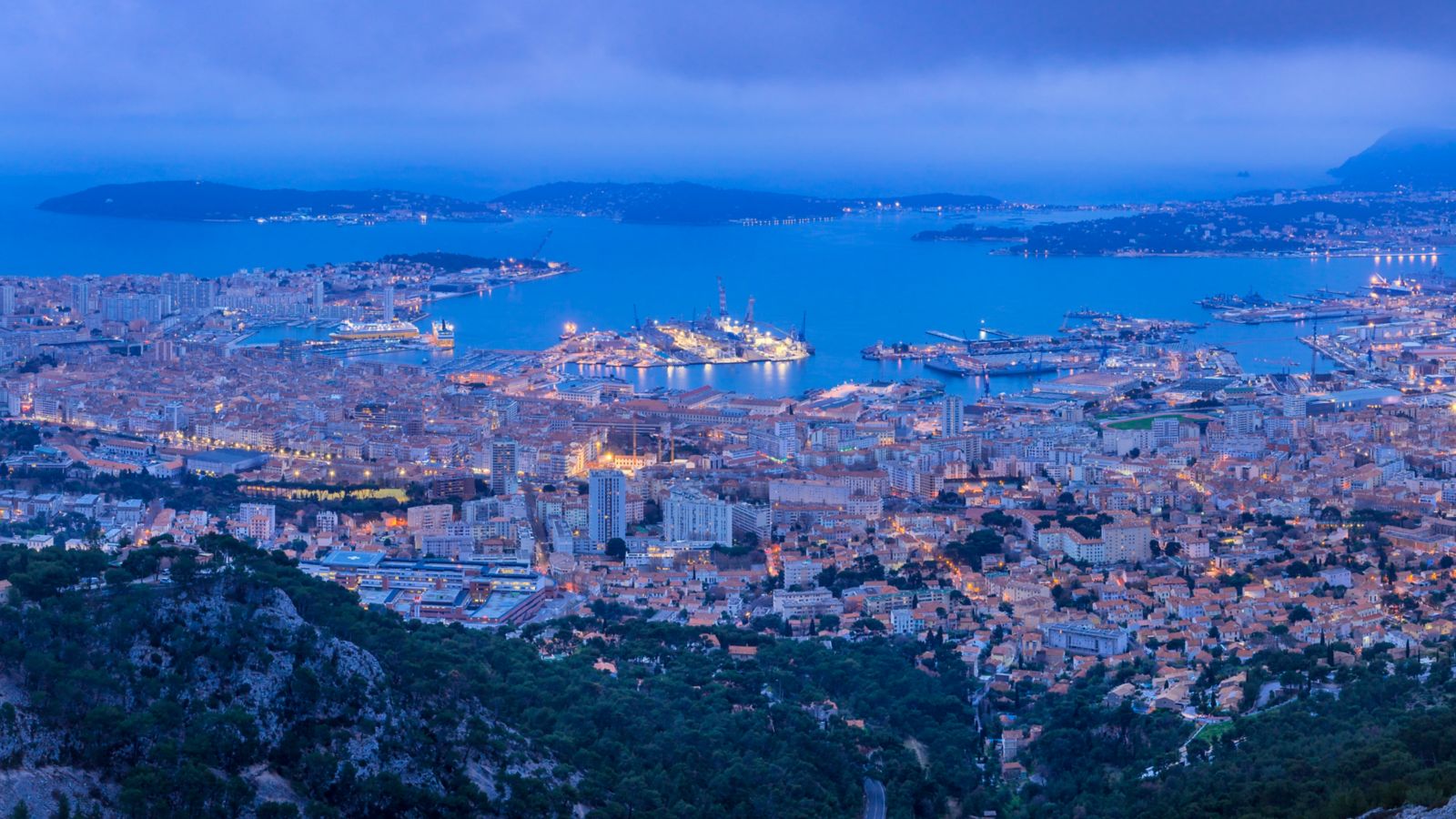 Toulon Harbour Lights at Dusk from Mont Faron - Laurent Giraudou