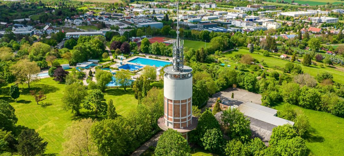 Urban Oasis: Park, Pool, and Tower in Pforzheim, Germany