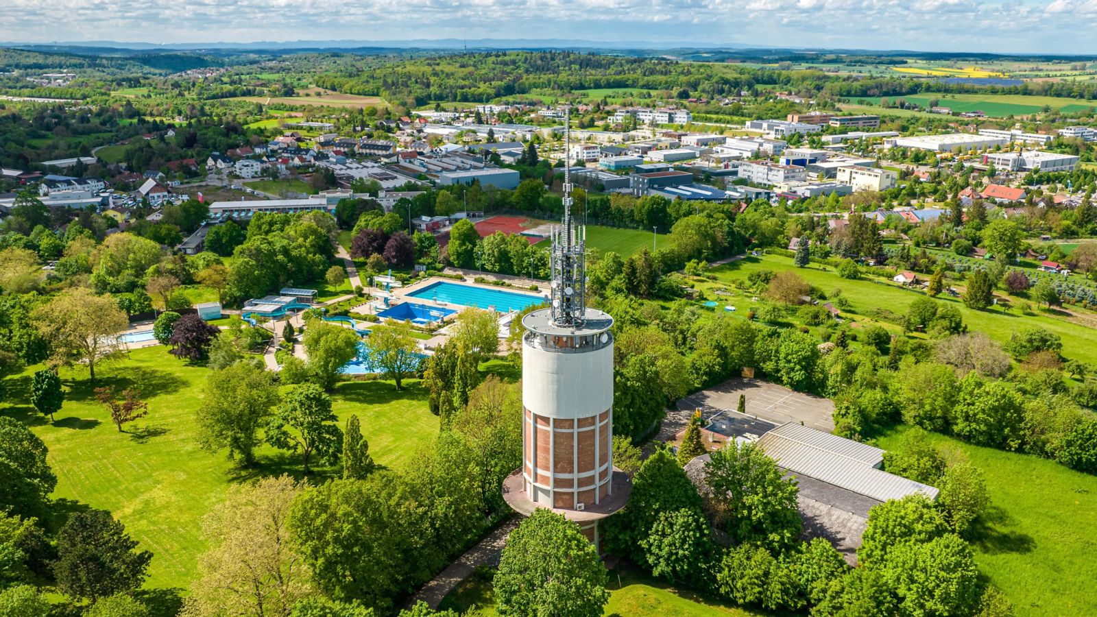 Urban Oasis: Park, Pool, and Tower in Pforzheim, Germany