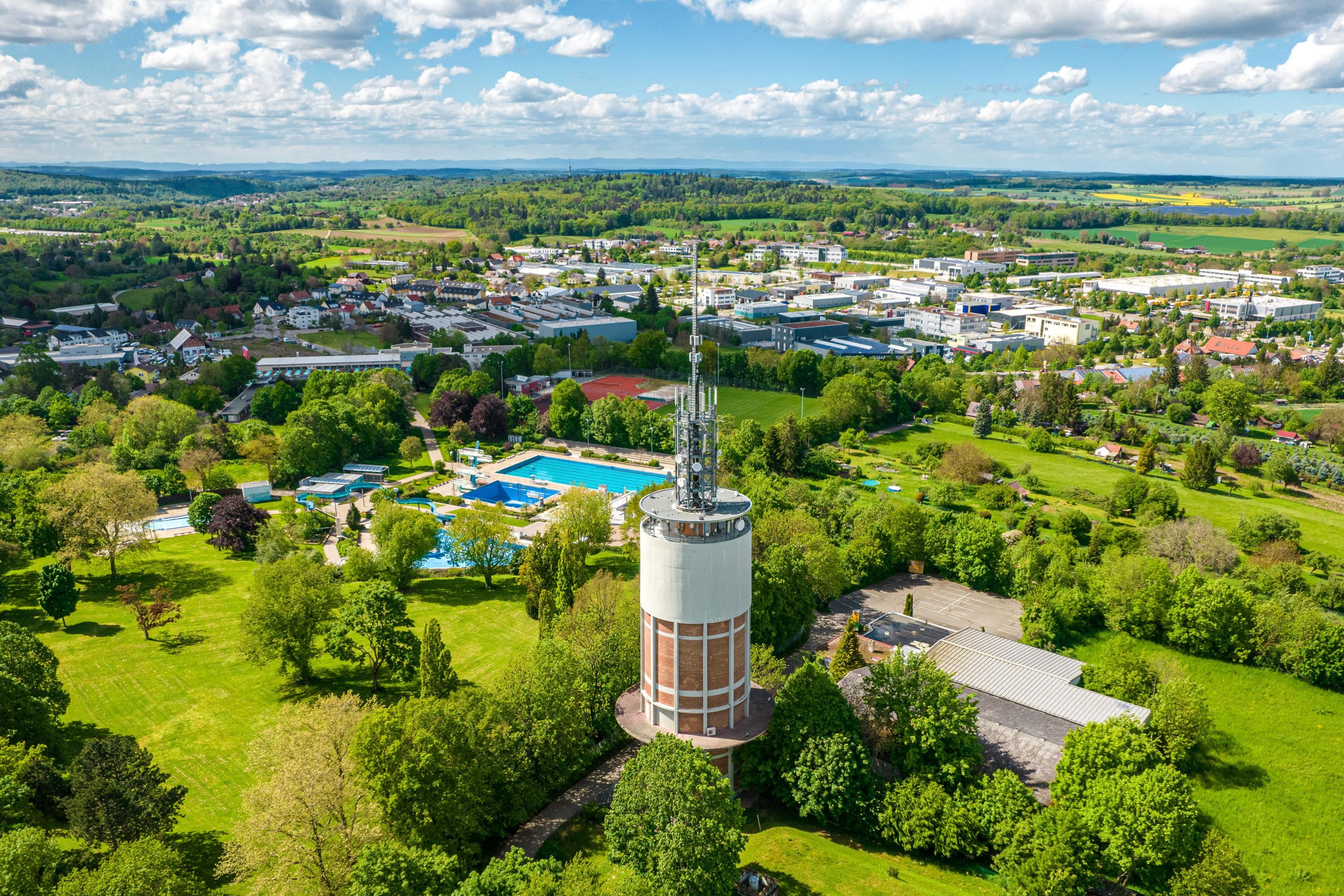 Urban Oasis: Park, Pool, and Tower in Pforzheim, Germany