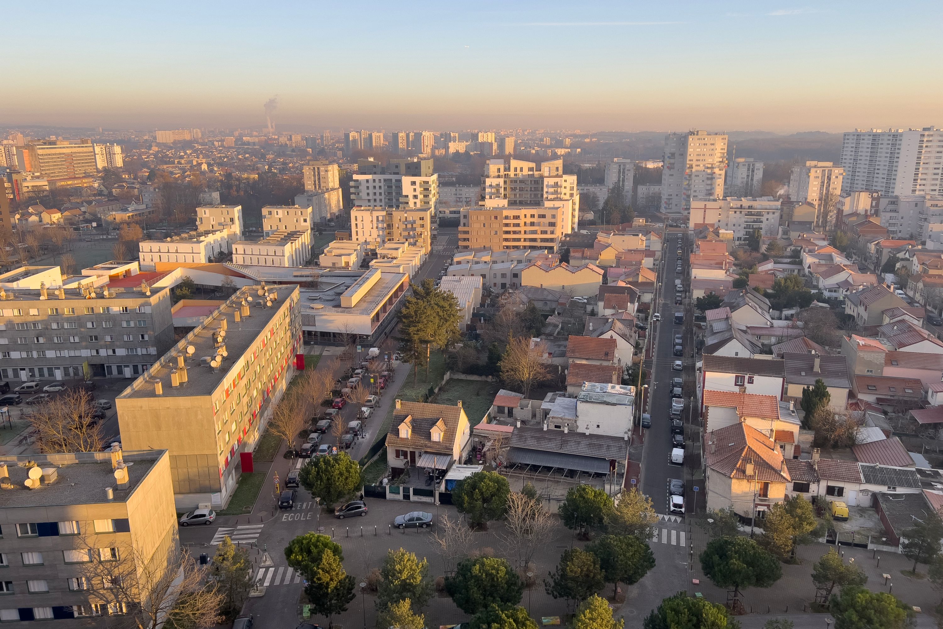 Golden Hour over Parisian Suburbs
