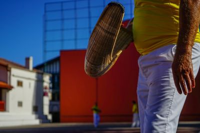 A pelota player with a chistera (wicker glove) in the French Basque Country 