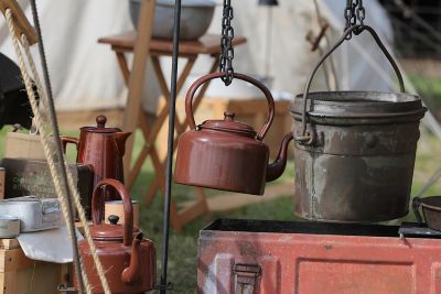 A recreation of a 1940s wartime field kitchen in the United Kingdom