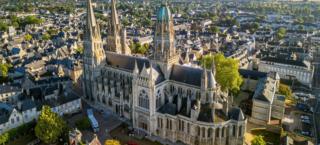 Bayeux Cathedral: Drone View of a Historic French Town