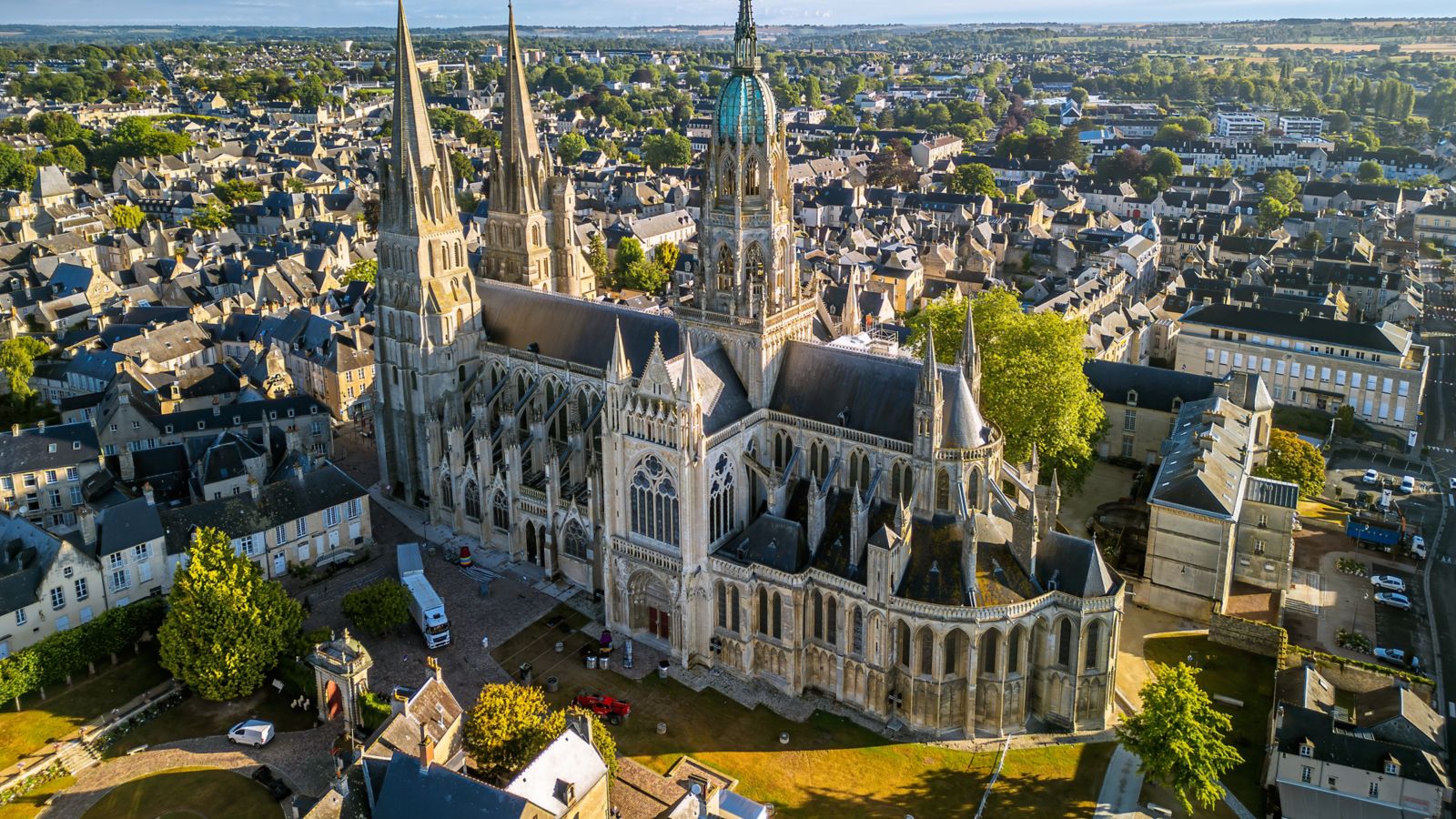 Bayeux Cathedral: Drone View of a Historic French Town