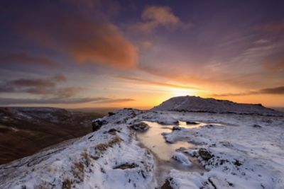 A snow-dusted plateau on Kinder Scout in the Peak District National Park