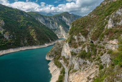 A river canyon flanked by steep cliffs in Durmitor National Park, Montenegro