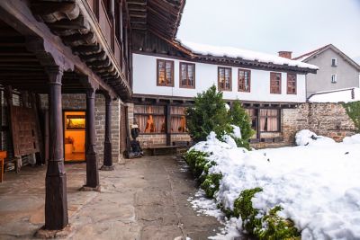 A traditional woodbuilt house in a mountain village in Bulgaria