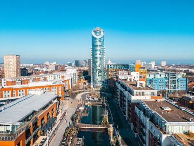 Gunwharf Quays, a modern waterfront shopping mall, in Portsmouth