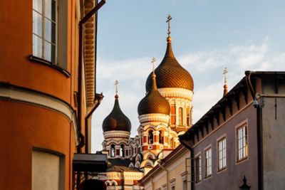 The grand black onion domes of Alexander Nevsky Cathedral in Tallinn Old Town