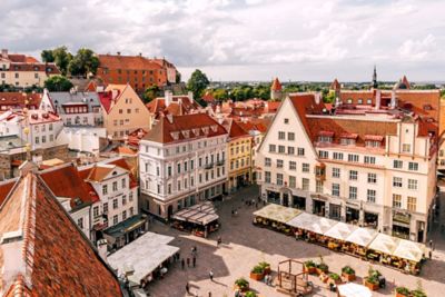 The ochre rooftops of Town Hall Square in Tallinn Old Town